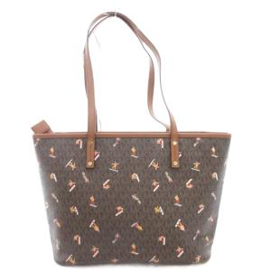 MICHAEL KORS ハンドバッグ トート 肩掛け 総柄 ロゴ PVC レザー 茶 ブラウン /GV GY11