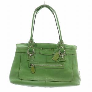 ハンドバッグ トートバッグ レザー シボ 皮革 型押しロゴ 緑 グリーン 銀 シルバー F14686 /MP