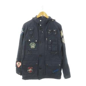 FLYFISH ジャケット フーディ ジップアップ ワッペン 刺繍 釣り フィッシング S 紺 ネイビー