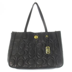 トートバッグ ハンドバッグ レザー 革 キルティング シグネチャー ターンロック 黒 ブラック 21237