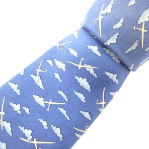 ネクタイ カジュアル ロゴ 雲 飛行機 総柄 絹 シルク 青 ブルー /GV GY11