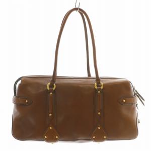 ハンドバッグ ワンショルダー レザー スタッズ ロゴ 型押し 茶色 ブラウン /XZ GY18