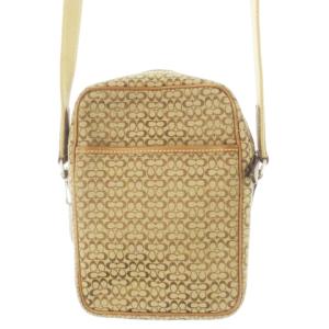 COACH ショルダーバッグ キャンバス レザー 革 シグネチャー ストライプ ロゴ型押し 茶 ブラウン 4274