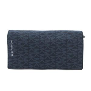 二つ折り財布 長財布 ウォレット MKロゴ PVC 総柄 紺 ネイビー /FT GY18