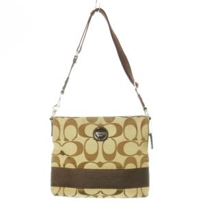 ショルダーバッグ キャンバス レザー 革 シグネチャー ロゴ 切替 茶 ブラウン F17435 /CK23