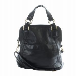 ハンドバッグ ショルダー 2WAY レザー 型押し ロゴ 黒 ブラック GY18 /MQ