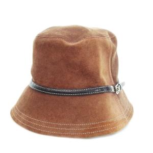 帽子 ハット クロッシェ スエード ベルトデザイン ステッチ 裏地シグネチャー柄 P/S 茶 ブラウン