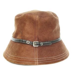 COACH 帽子 ハット クロッシェ スエード ベルトデザイン ステッチ 裏地シグネチャー柄 P/S 茶 ブラウン
