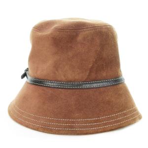 COACH 帽子 ハット クロッシェ スエード ベルトデザイン ステッチ 裏地シグネチャー柄 P/S 茶 ブラウン