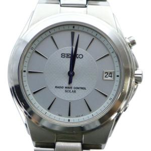 ラジオウェーブコントロール 腕時計 ウォッチ ソーラー 白文字盤 ロゴ カレンダー付き シルバー色 7B42-0AL0