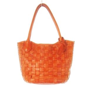 トートバッグ レザー 革 イントレチャート 編み込み オレンジ /CK24 GY18