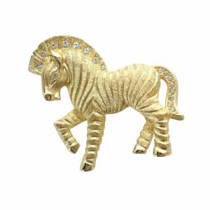 ピンブローチ ホース ラインストーン ゴールドカラー