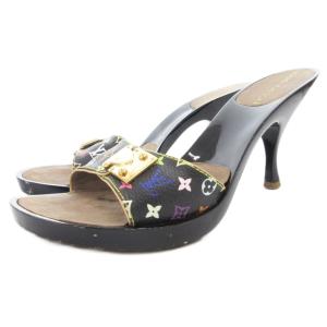 ミュール サンダル ピンヒール モノグラム マルチカラー 34.5 黒 ブラック JA1022 /GV