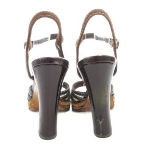 LOUIS VUITTON サンダル ヒール ストラップ フラワーモチーフ スエード 34.5 茶 ブラウン /GV GY18