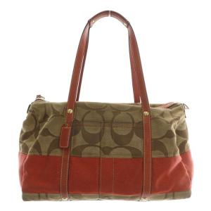 ハンドバッグ トート キャンバス レザー シグネチャー 総柄 ロゴ 茶色 ブラウン オレンジ 11102