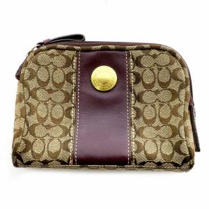 ポーチ ミニ シグネチャー ロゴ 総柄 レザー 皮革 金ボタン 茶 ブラウン 金 ゴールド /MP GY05