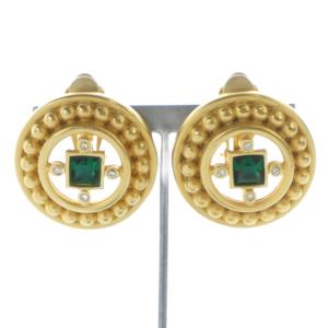 ヴィンテージ イヤリング アクセサリー 両耳用 ラインストーン 赤石 カラーストーン ラウンド ゴールドカラー