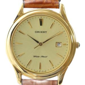 腕時計 ウォッチ クォーツ カレンダー付き レザーベルト ロゴ ゴールド色 UN4C-A0 GY18 /MQ