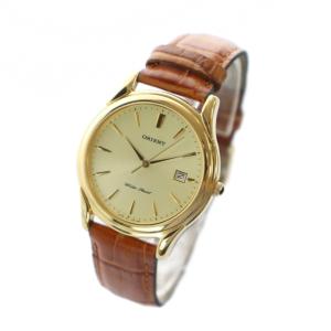 ORIENT 腕時計 ウォッチ クォーツ カレンダー付き レザーベルト ロゴ ゴールド色 UN4C-A0 GY18 /MQ