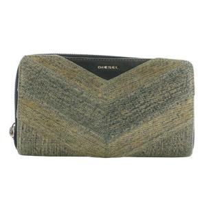 長財布 デニム キャンバス レザー ラウンドファスナー ロゴ シルバー金具 青 ブルー 黒 ブラック /XZ