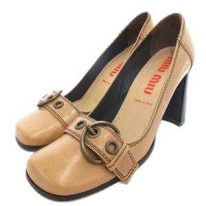 パンプス スクエアトゥ ベルト チャンキーヒール 36.5 ベージュ /JS GY13