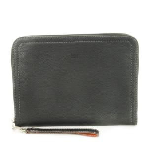 セカンドバッグ クラッチバッグ レザー 革 シボ革 ロゴ型押し ラウンド 黒 ブラック /CK3 GY18