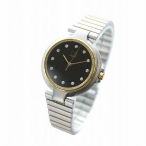 dunhill ミレニアム 腕時計 クォーツ 12P ラインストーン 黒文字盤 コンビカラー