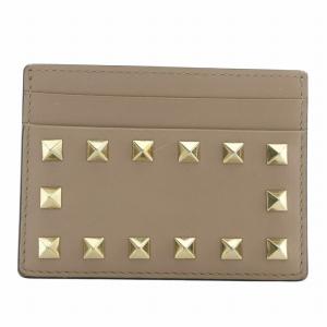 カードケース カード入れ レザー スタッズ ロゴ ベージュ /XZ GY11