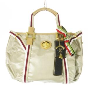 ハンドバッグ 2way ショルダーバッグ レザー 革 コーティング ラインテープ ロゴ ベージュ /CK18