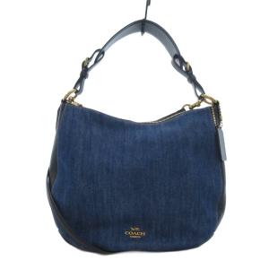 89317 サットン ホーボー デニム ショルダーバッグ ハンドバッグ 2WAY レザー切替 ロゴ 青