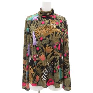 カットソー 長袖 タートルネック アニマル柄 ヒョウ柄 ライトストーン 13 黒 ブラック /GV GY11