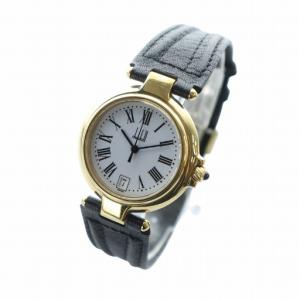 dunhill ミレニアム 腕時計 クォーツ 白文字盤 レザーベルト ローマン ゴールドカラー