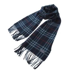 ヴィンテージ カシミア100％ マフラー チェック柄 ネイビー