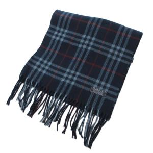 burberrys ヴィンテージ カシミア100％ マフラー チェック柄 ネイビー