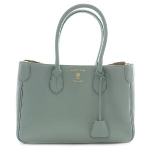 ハンドバッグ トートバッグ レザー 皮革 ロゴ キーチャーム 青 ブルー 灰 グレー 金 ゴールド /MP