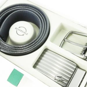 LACOSTE レザーベルト バーシブル バックル2点 セット 本革 ロゴ F 黒 ブラック 紺 ネイビー /AO2 GY18