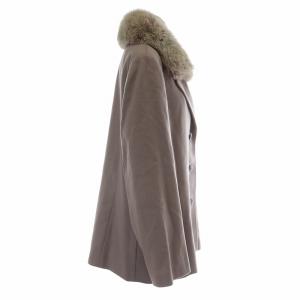 BALMAIN チェスターコート アウター カシミヤ 絹 シルク 襟ファー 毛皮 ブルーフォックス ミドル 11 L 紫