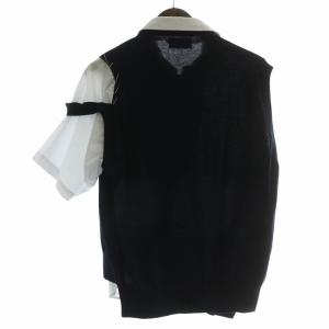 kolor 23SS アシンメトリー ニット ドッキング シャツ ウール 半袖 ノースリーブ ロゴ 刺繍 1 S 紺