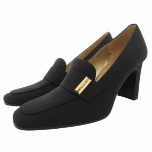 パンプス ヒール スクエアトゥ ロゴ 35 黒 ブラック TU-6823 /GV GY11