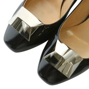 Max Mara パンプス エナメル レザー スクエアトゥ チャンキーヒール ロゴ シルバー金具 36.5 23.5cm