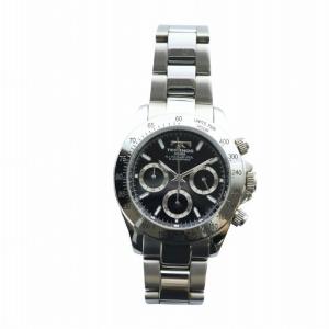 TECHNOS 腕時計 ウォッチ クォーツ クロノグラフ 黒文字盤 ロゴ シルバー色 GY11 /MQ