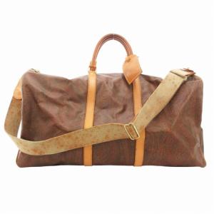 ハンドバッグ ボストン ショルダー 2WAY 斜め掛け ロゴ 総柄 PVC レザー 茶 ブラウン /GV