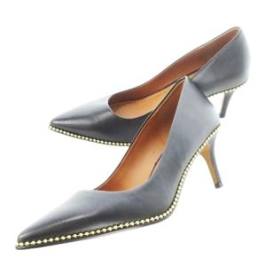 パンプス ハイヒール ポインテッドトゥ レザー 革 ボールチェーン 5.5 24.5cm 黒 ブラック