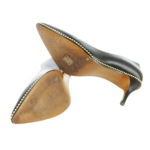 COACH パンプス ハイヒール ポインテッドトゥ レザー 革 ボールチェーン 5.5 24.5cm 黒 ブラック