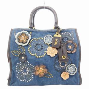 28886 ティーローズ リベット ローグ ハンドバッグ デニム地 フラワーモチーフ