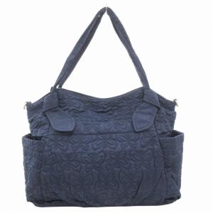 ANNA SUI ハンドバッグ トート 肩掛け ロゴ キルティング チャーム付 バタフライ柄 ナイロン 紺 ネイビー /GV
