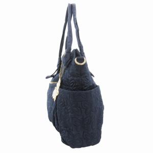 ANNA SUI ハンドバッグ トート 肩掛け ロゴ キルティング チャーム付 バタフライ柄 ナイロン 紺 ネイビー /GV