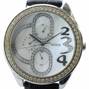 腕時計 ウォッチ クォーツ ラインストーン クロノグラフ シェル文字盤 ロゴ レザーベルト シルバー色