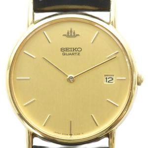ジャンク品 腕時計 ウォッチ クォーツ カレンダー付き ロゴ レザーベルト ゴールド色 5Y39-7010
