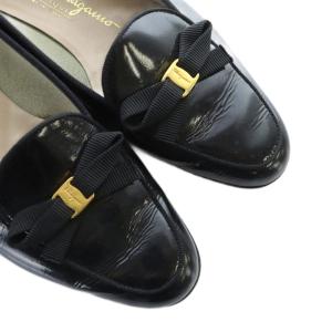 Salvatore Ferragamo パンプス レザー ヴァラ リボン ヒール ロゴ 6.5 24cm 黒 ブラック GY11 /MQ